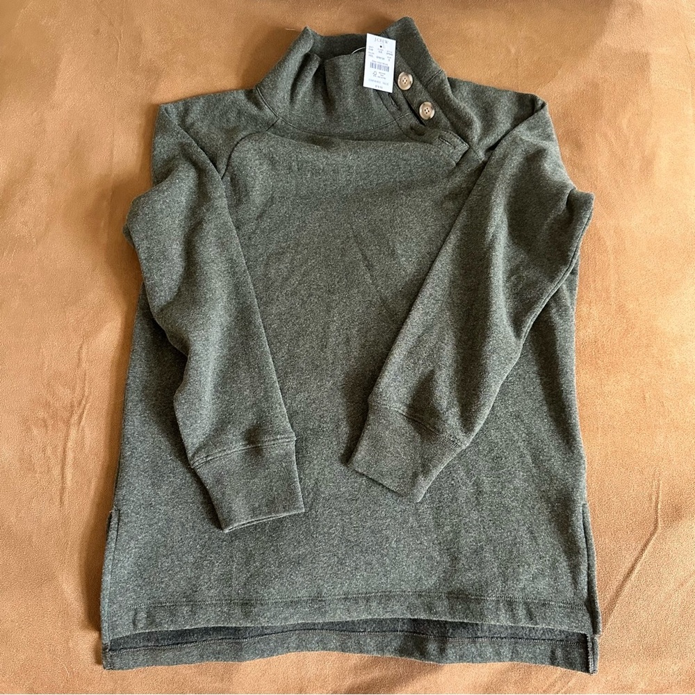 J. Crew Olive Green Wide Button Collar Tunic Sweatshirt (Small, NWT)